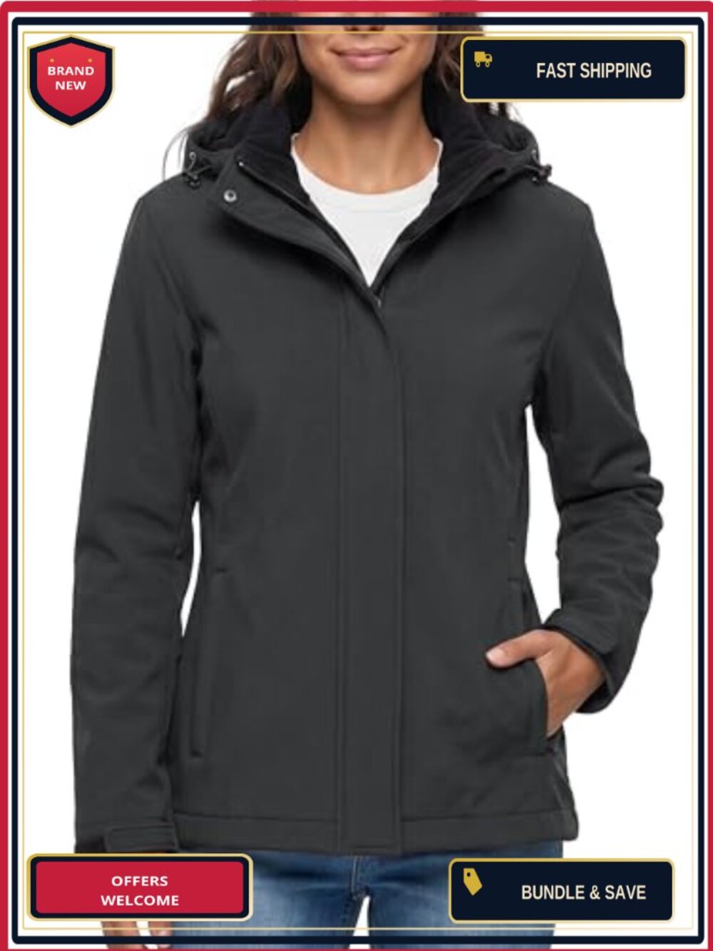Women's Lightweight Insulated Softshell Jacket Windproof Waterproof Fleece Lined